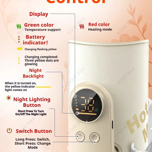 Aique 10000Mah USB Portable Milk Warmer for Baby Outdoor Constant Temperature Bottle Insulation Cover Hot Milk and Milk Heating